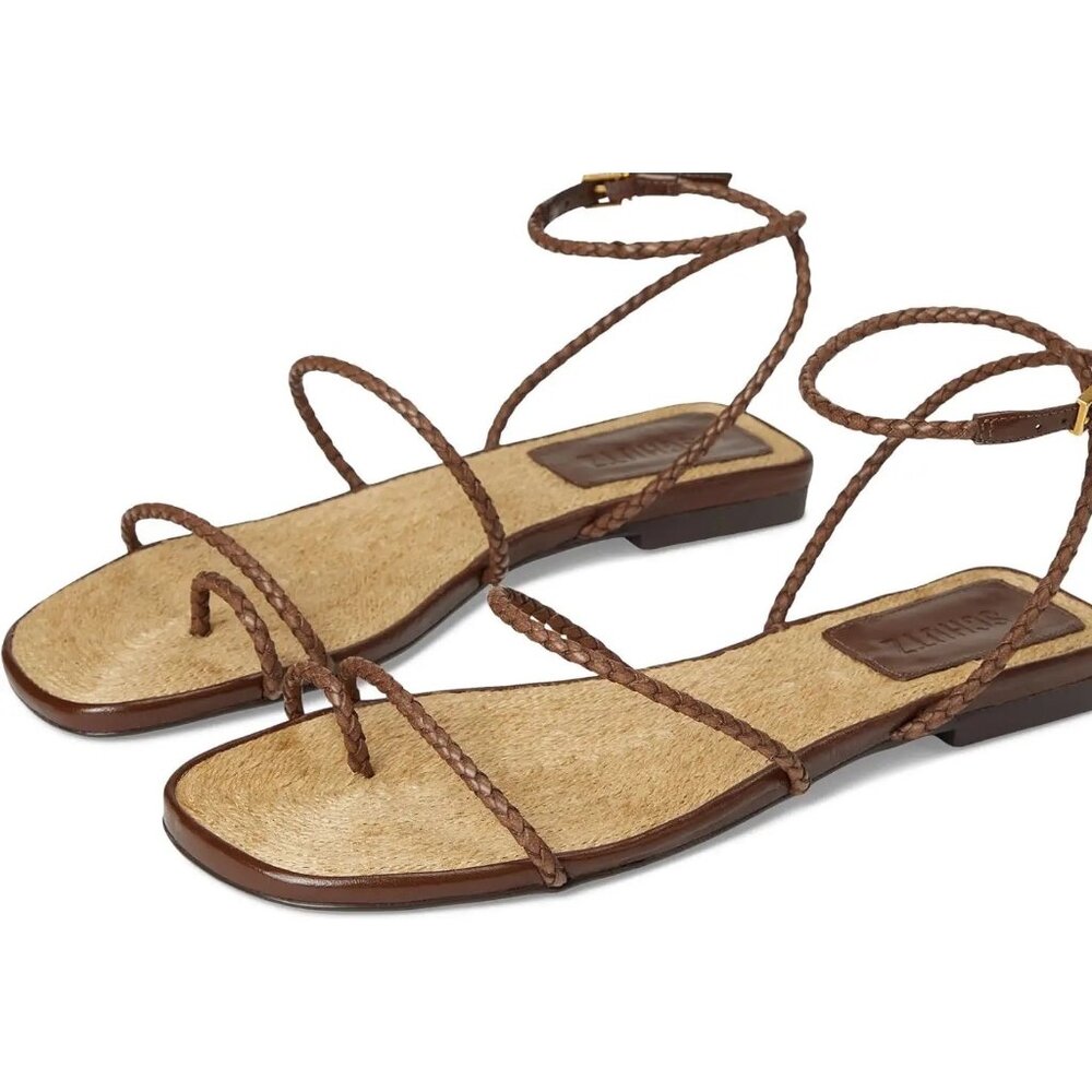 Schutz Kaya Straw Flat brown sandals size 6